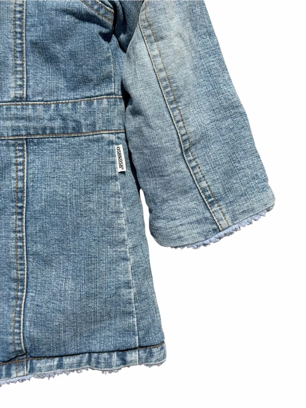 OshKosh B’Gosh Jean Jacket Girls 2T 3T Size 95 Sherpa Hooded Blue Floral Denim
